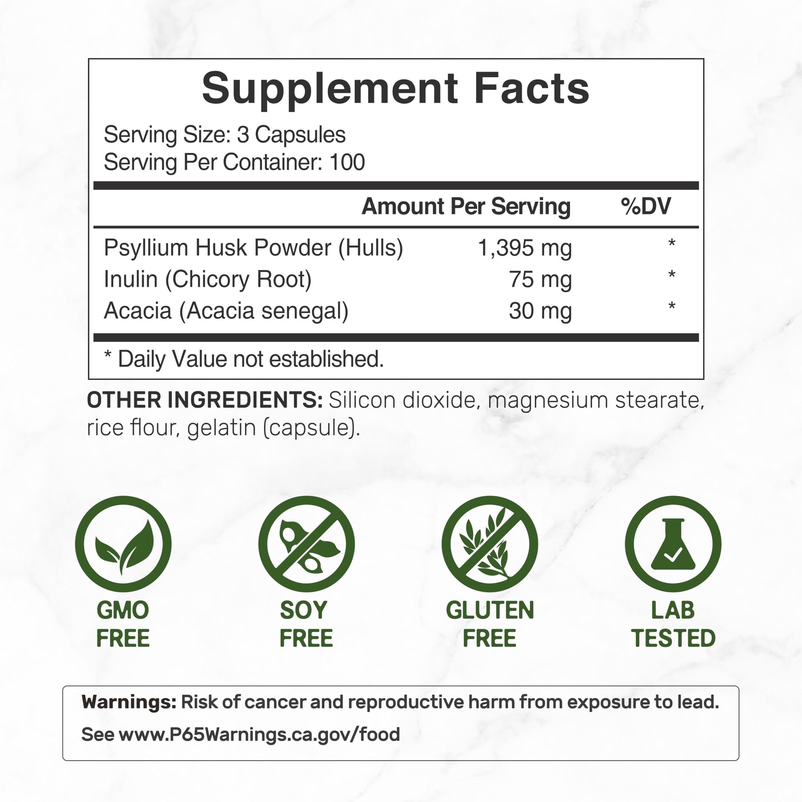 DEAL SUPPLEMENT psyllium husk capsules close-up highlights easy-to-swallow form.