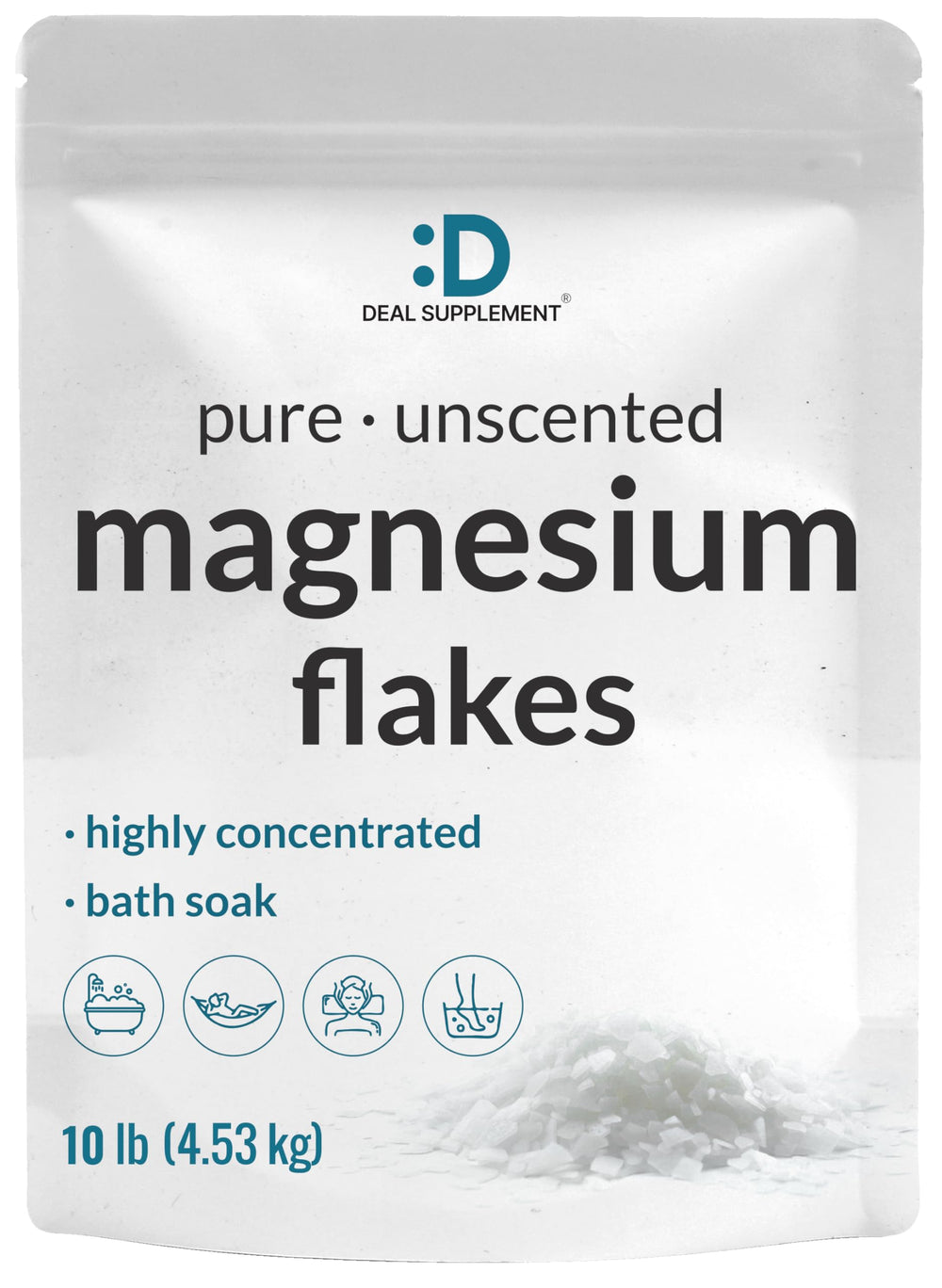 Deal Supplement Pure Magnesium Flakes in a bulk pouch ready for soaking