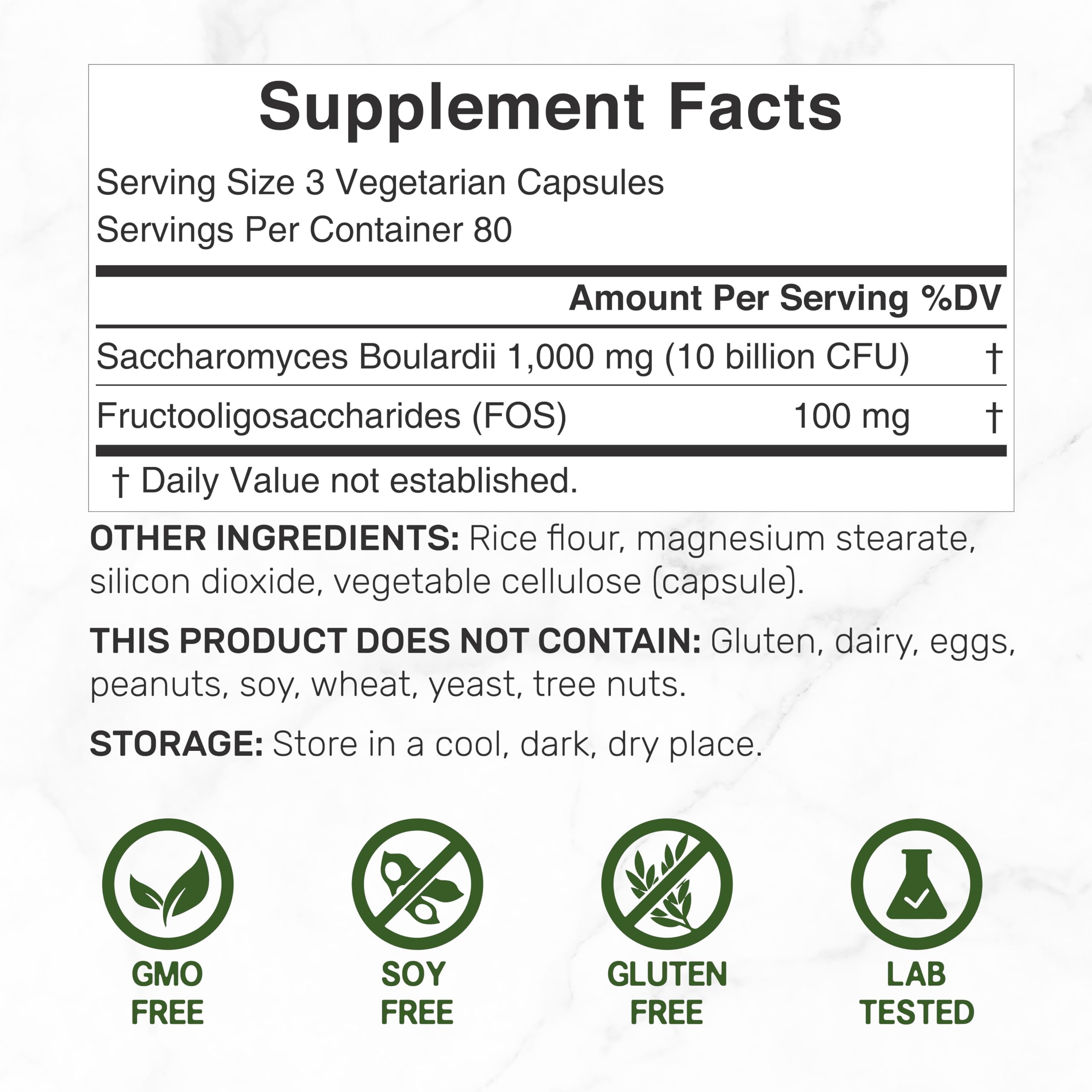 DEAL SUPPLEMENT Saccharomyces boulardii capsules with 10B CFU for gut support.