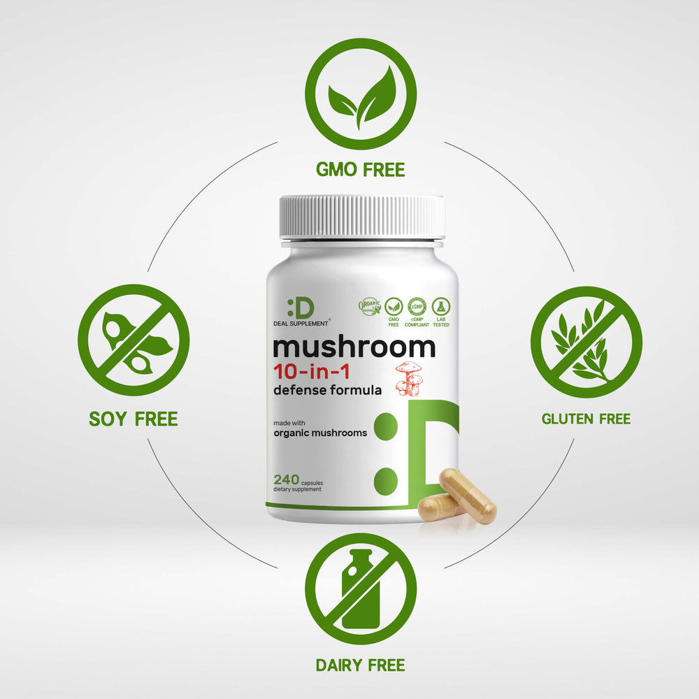 Deal Supplement Turkey Tail mushrooms label highlighting US-sourced ingredients.