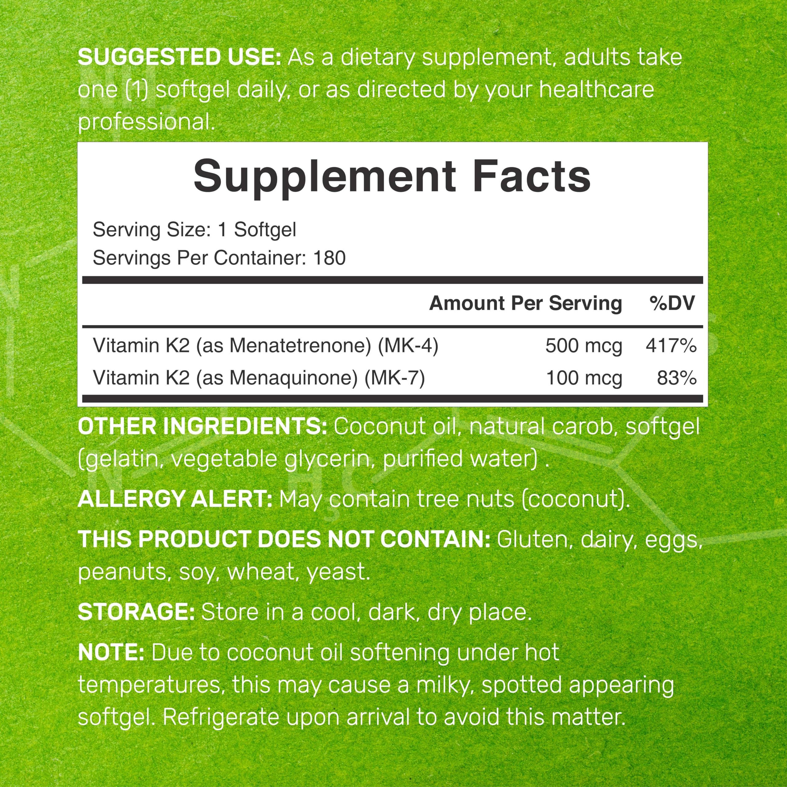 Close-up of Deal Supplement K2 MK-7 and MK-4 softgels.