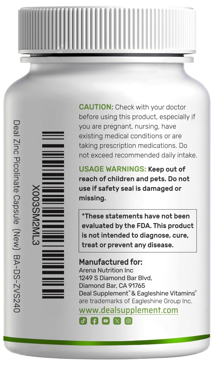 Deal Supplement zinc 50 mg bottle shows daily dosage reminder