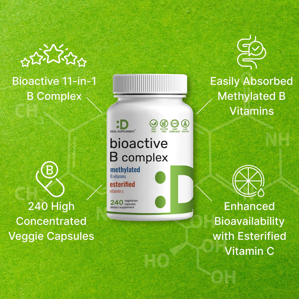 DEAL SUPPLEMENT Bioactive B Complex serving portion shows two capsules per dose.
