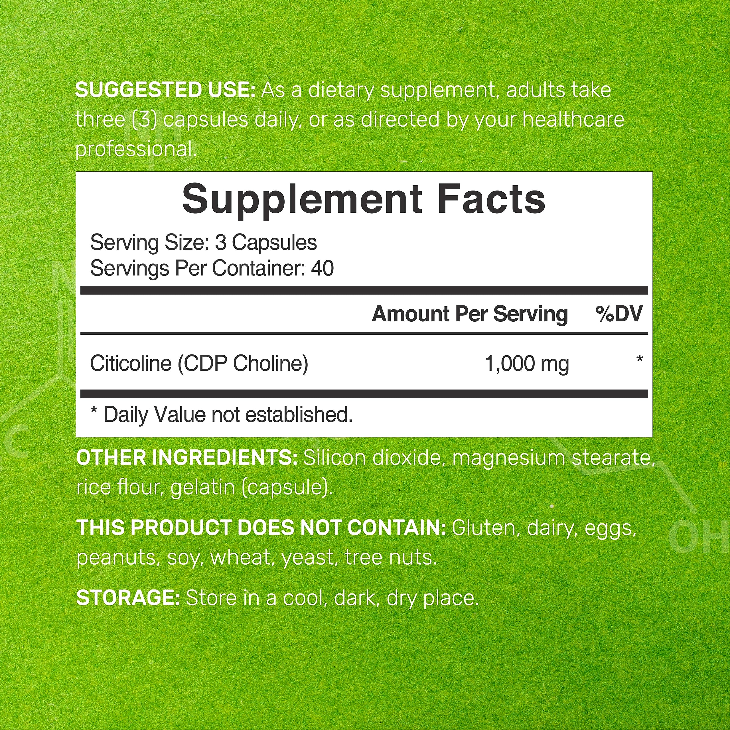DEAL SUPPLEMENT CDP choline capsules close-up showing 1,000 mg per serving.