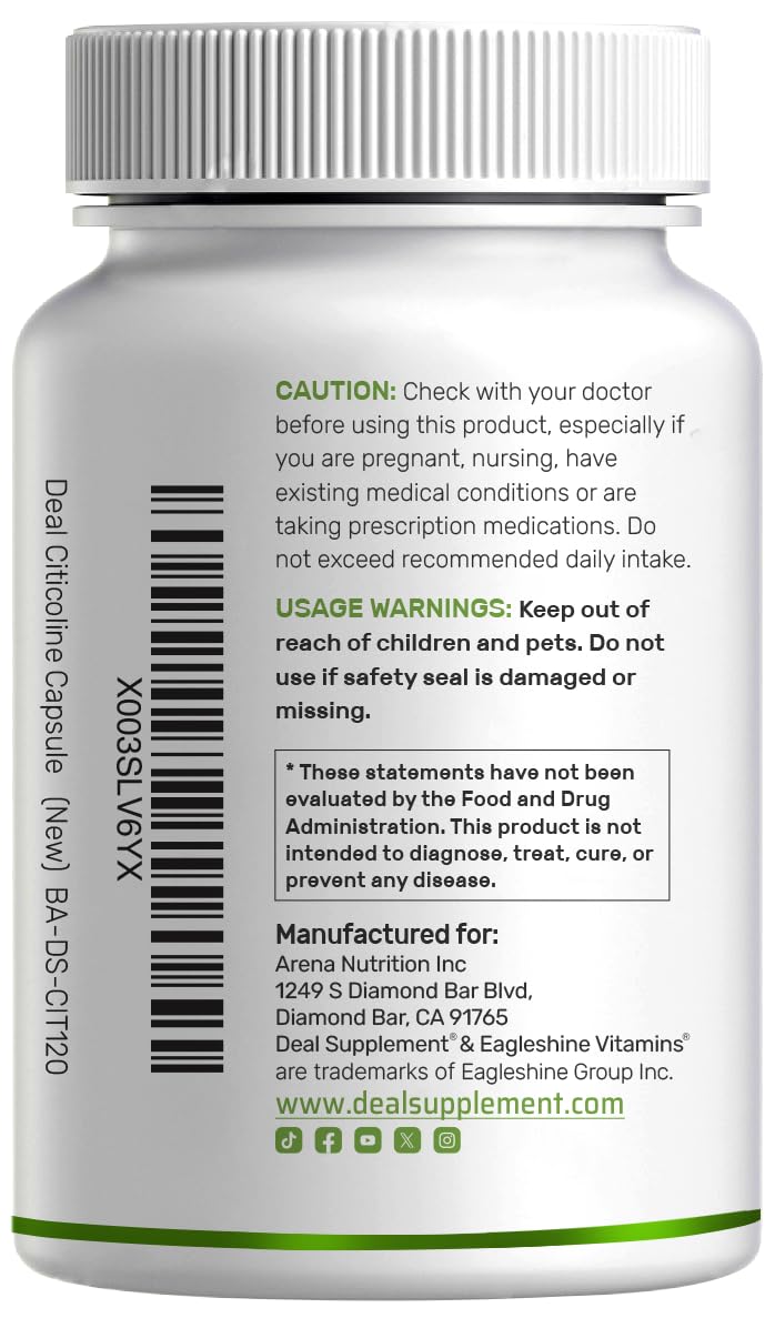 DEAL SUPPLEMENT Citicoline label detail emphasizing quality and B vitamin properties.