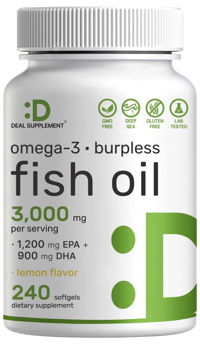 DEAL SUPPLEMENT Omega 3 bottle with lemon flavor for daily brain and heart support