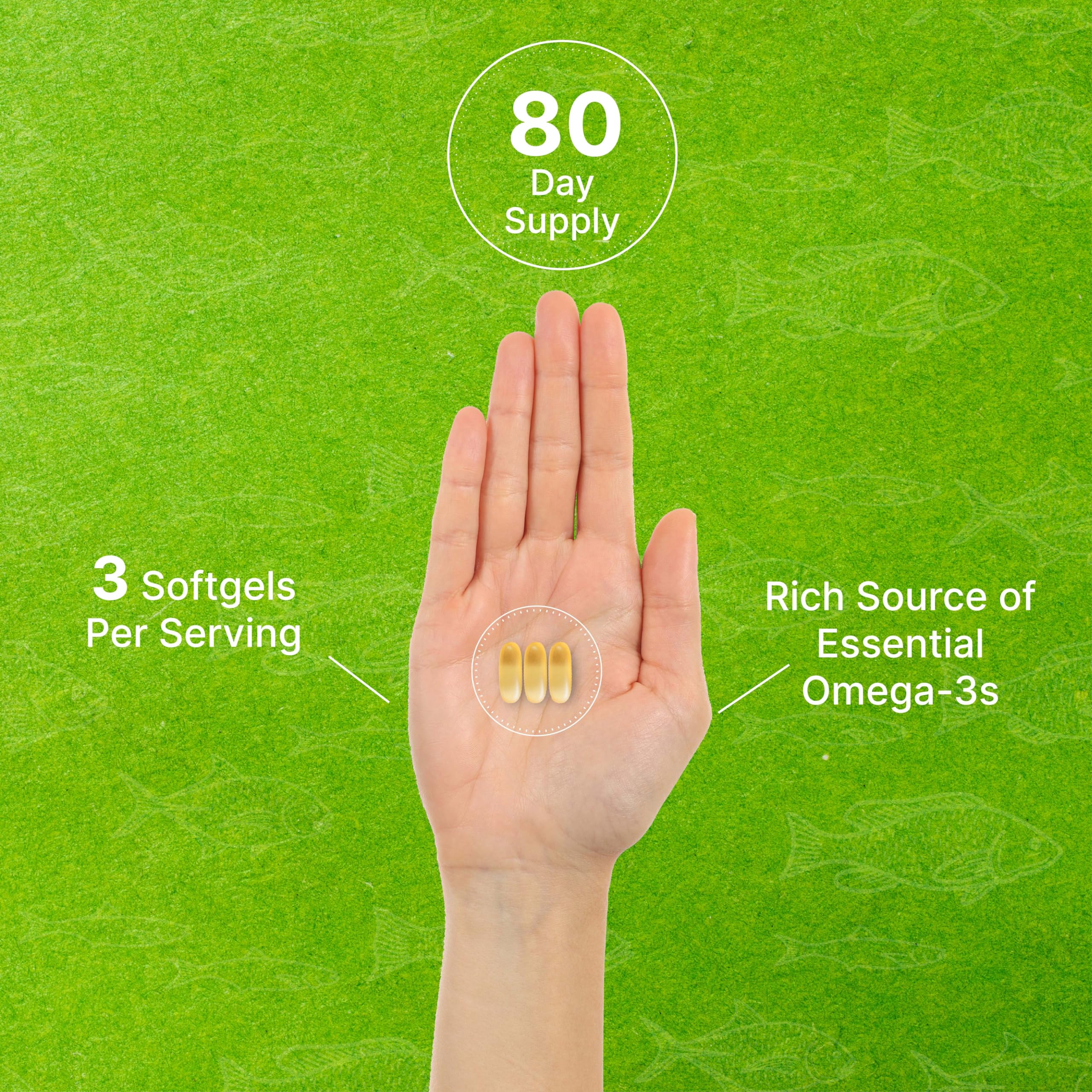 Label detail of DEAL SUPPLEMENT Omega 3 highlighting non-GMO and allergen-free