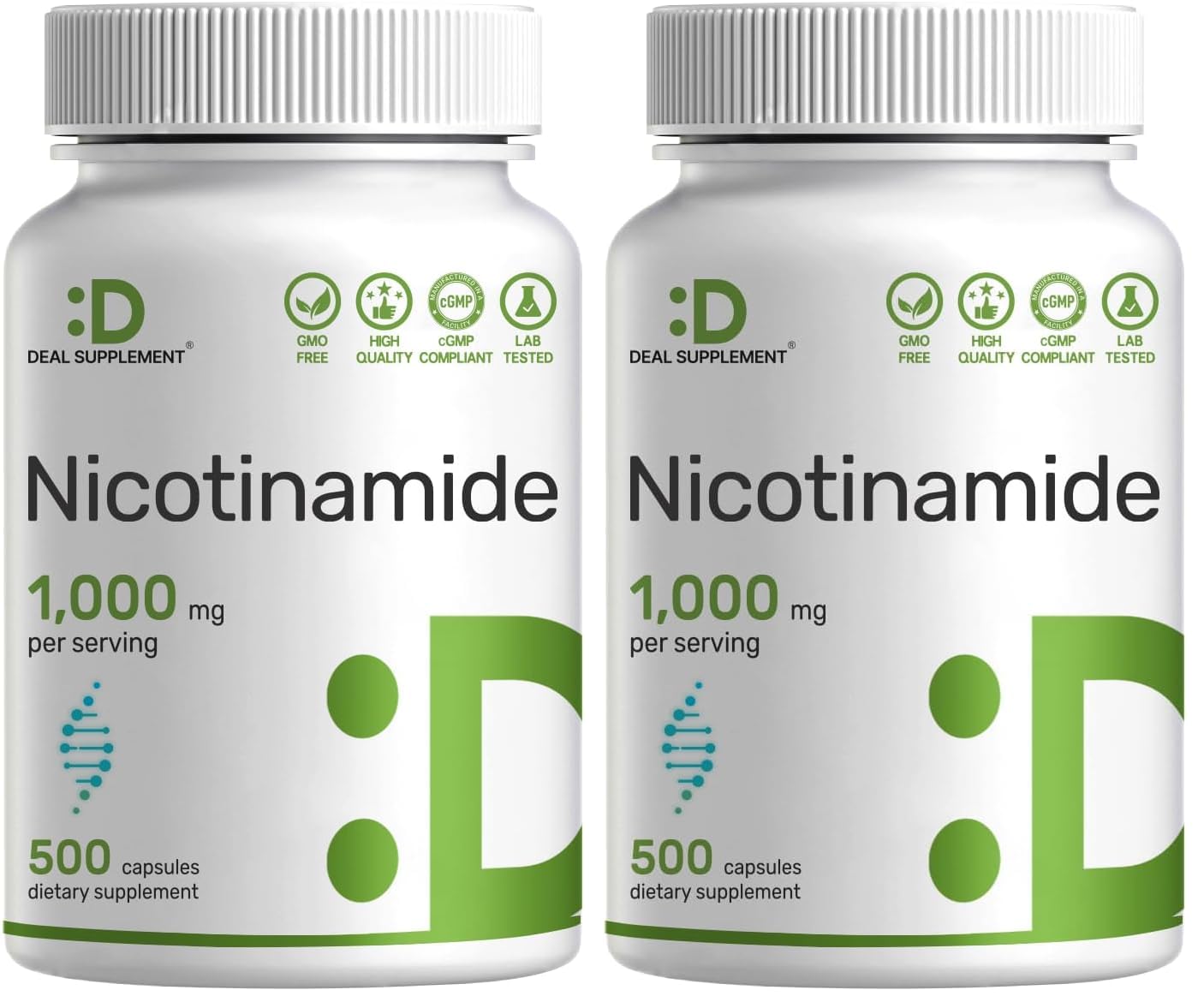 DEAL SUPPLEMENT Vitamin B3 Nicotinamide 1000mg capsules in front view for daily energy support