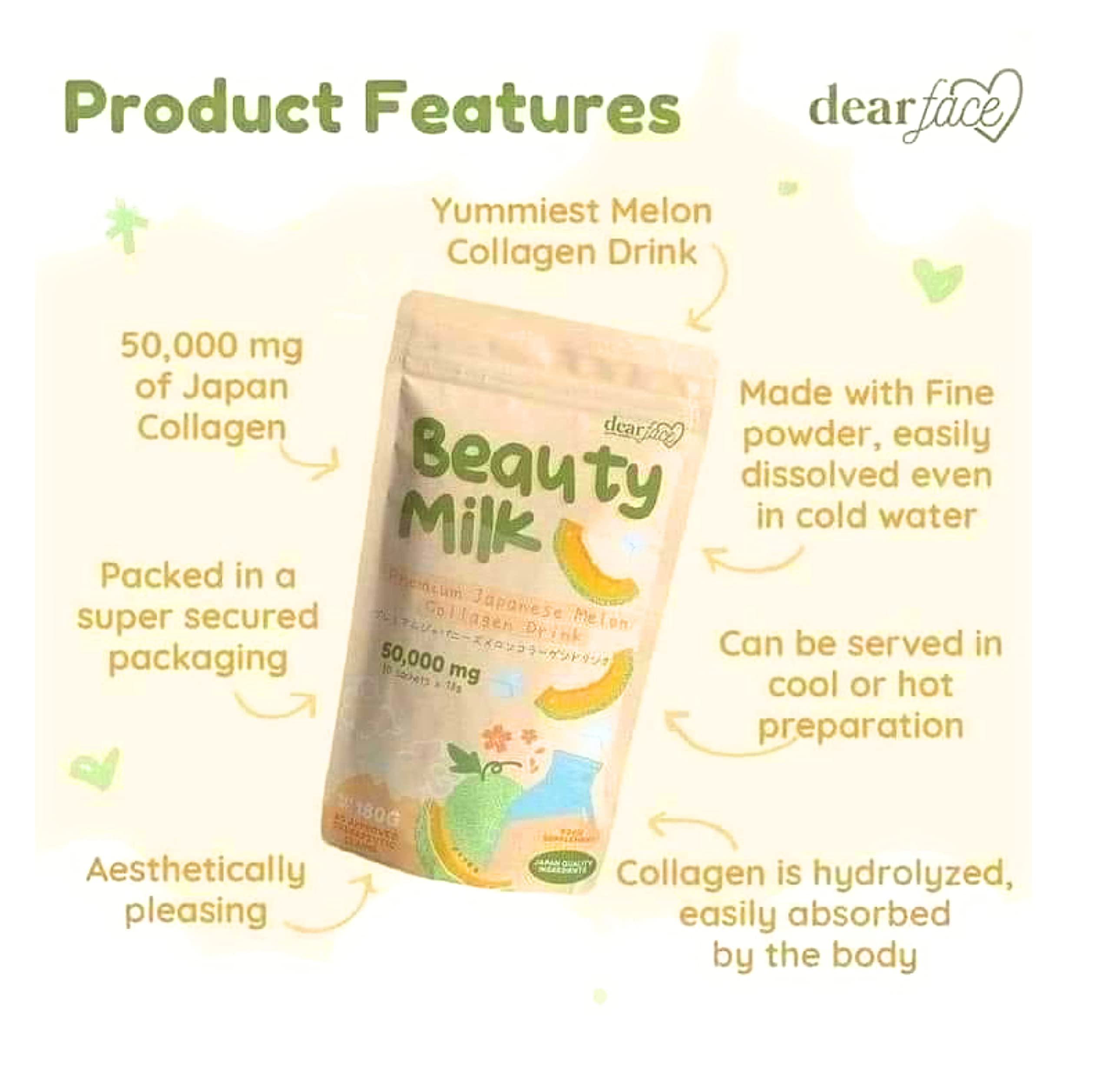 Dear Face Beauty Milk Melon Drink glass showcases refreshing, ready-to-drink collagen boost after workouts.