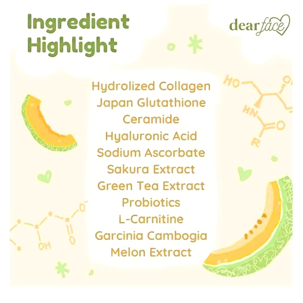 Dear Face Beauty Milk Melon Drink pour demonstrates convenient collagen option for on-the-go routines.