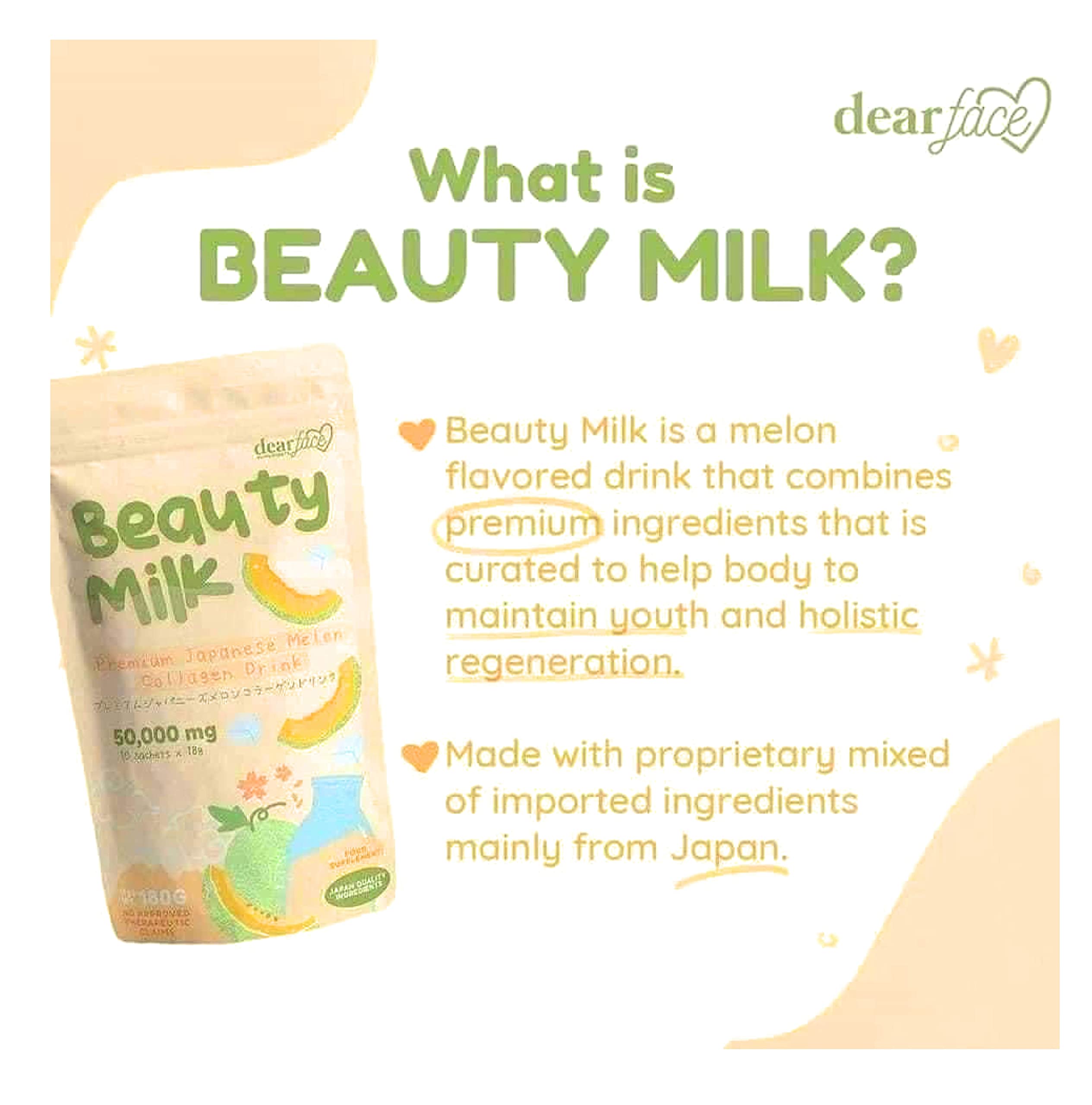 Dear Face Beauty Milk Melon Drink sachet pack, convenient for on the go hydration.