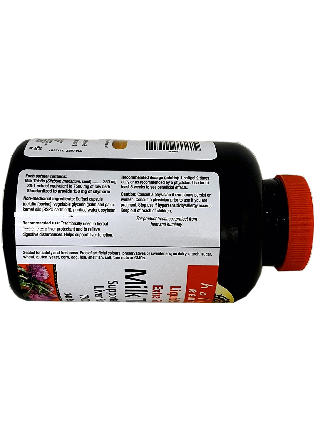 Decatela Holista 60% silymarin standardization showcased in bottle.