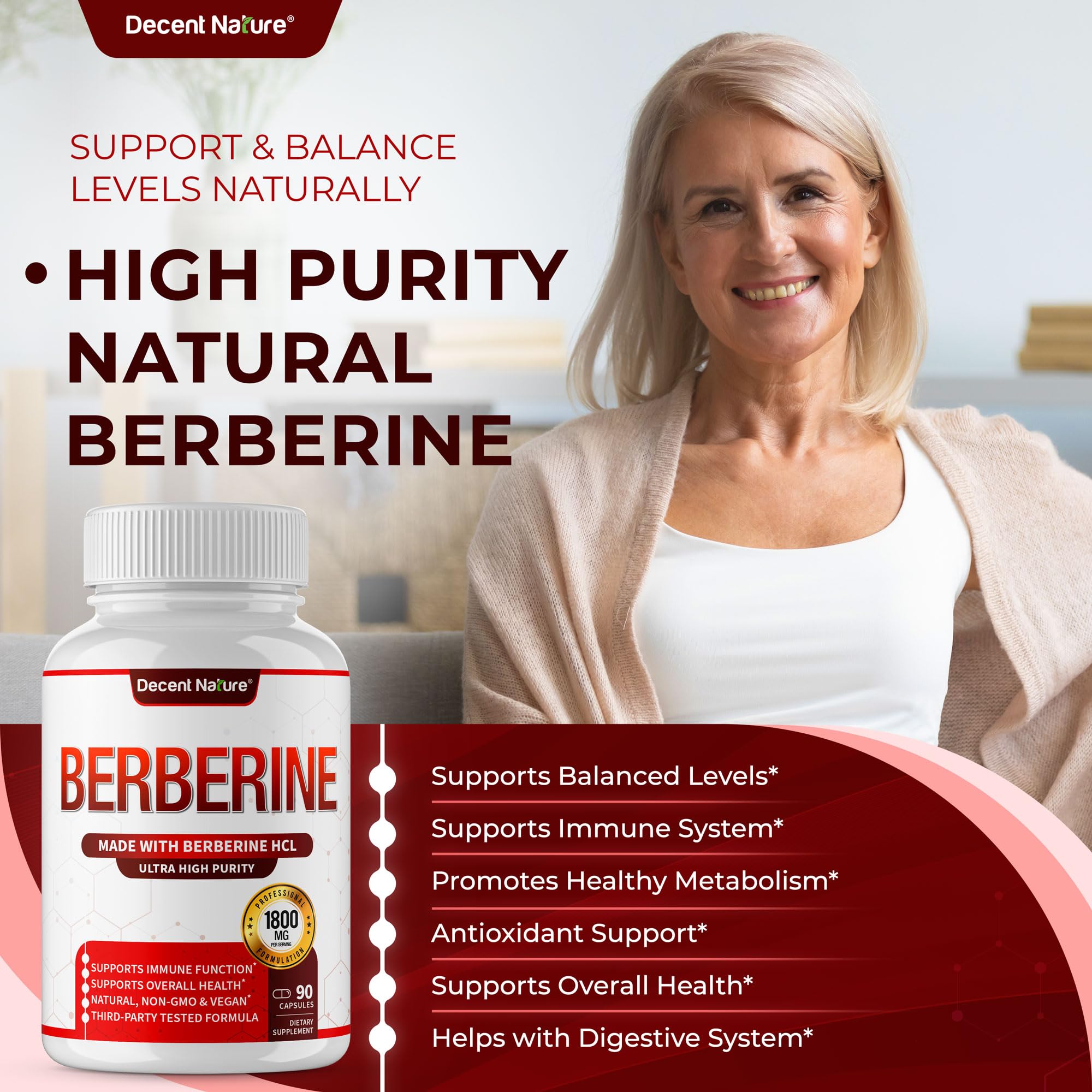 USA-made GMP facility seal on DECENT NATURE Berberine HCL packaging