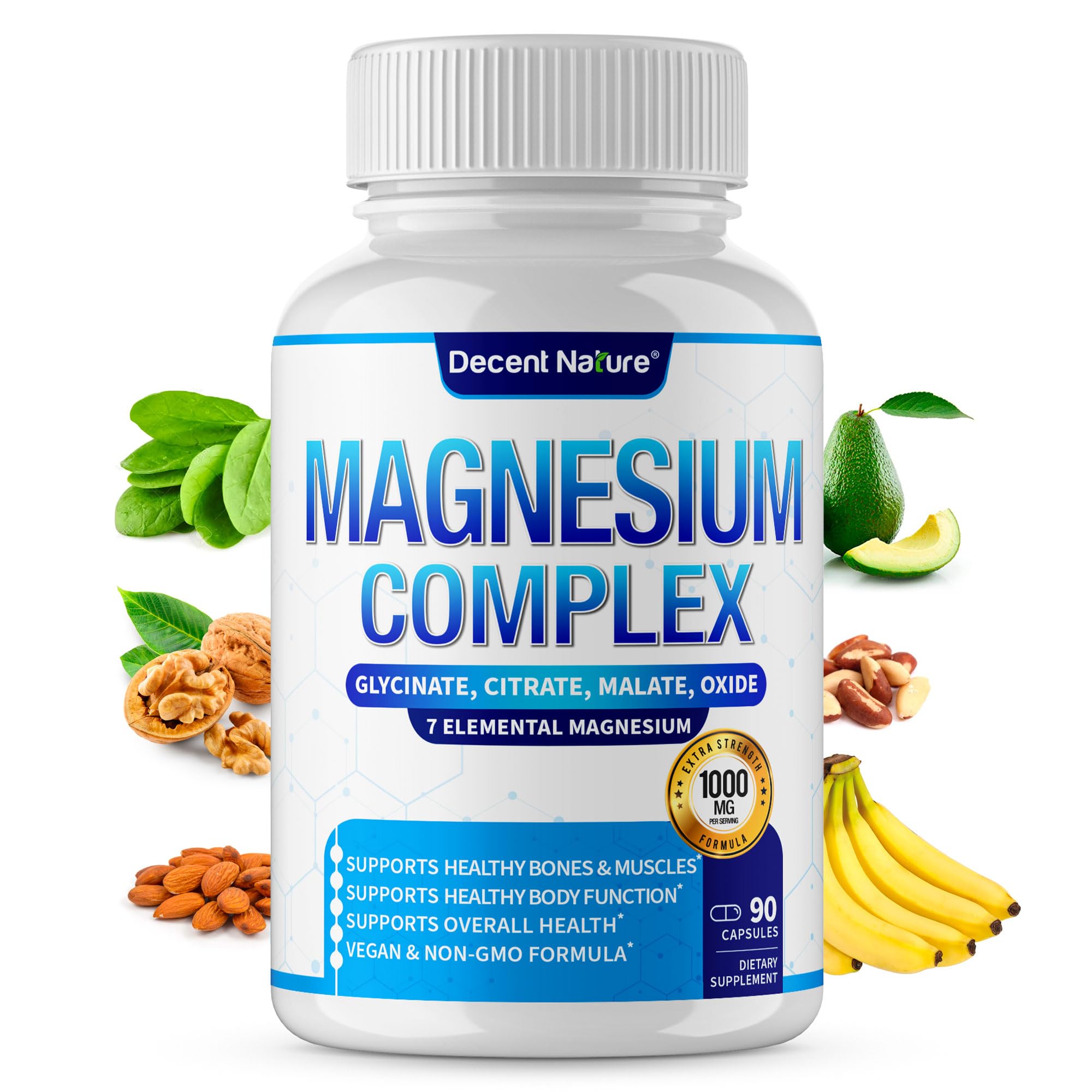 DECENT NATURE Magnesium Complex bottle showcases the high absorption seven-type formula for daily wellness.