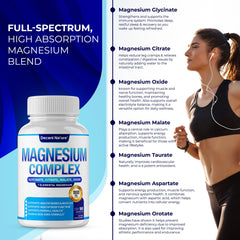 DECENT NATURE Magnesium Complex label closeup reveals non-GMO formula and full-spectrum magnesium.