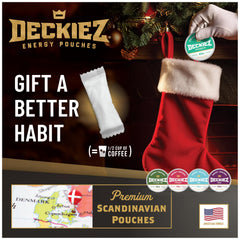Deckiez Energy Pouches Berry flavor pack highlighting sugar-free energy on the go