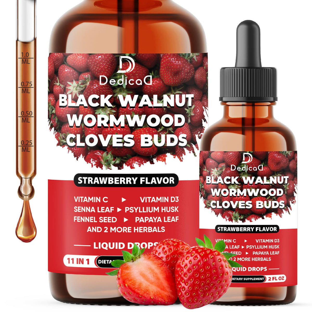 DEDICAD 11in1 black walnut liquid drops bottle for daily wellness support
