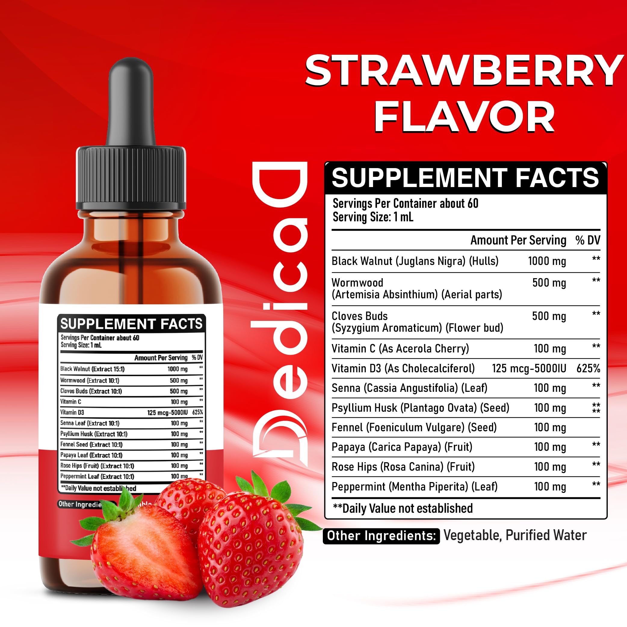 DEDICAD 11in1 strawberry flavor liquid drops dispensing visual