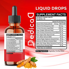 DEDICAD 11in1 turmeric liquid bottle closeup with D3 K2 blend visuals