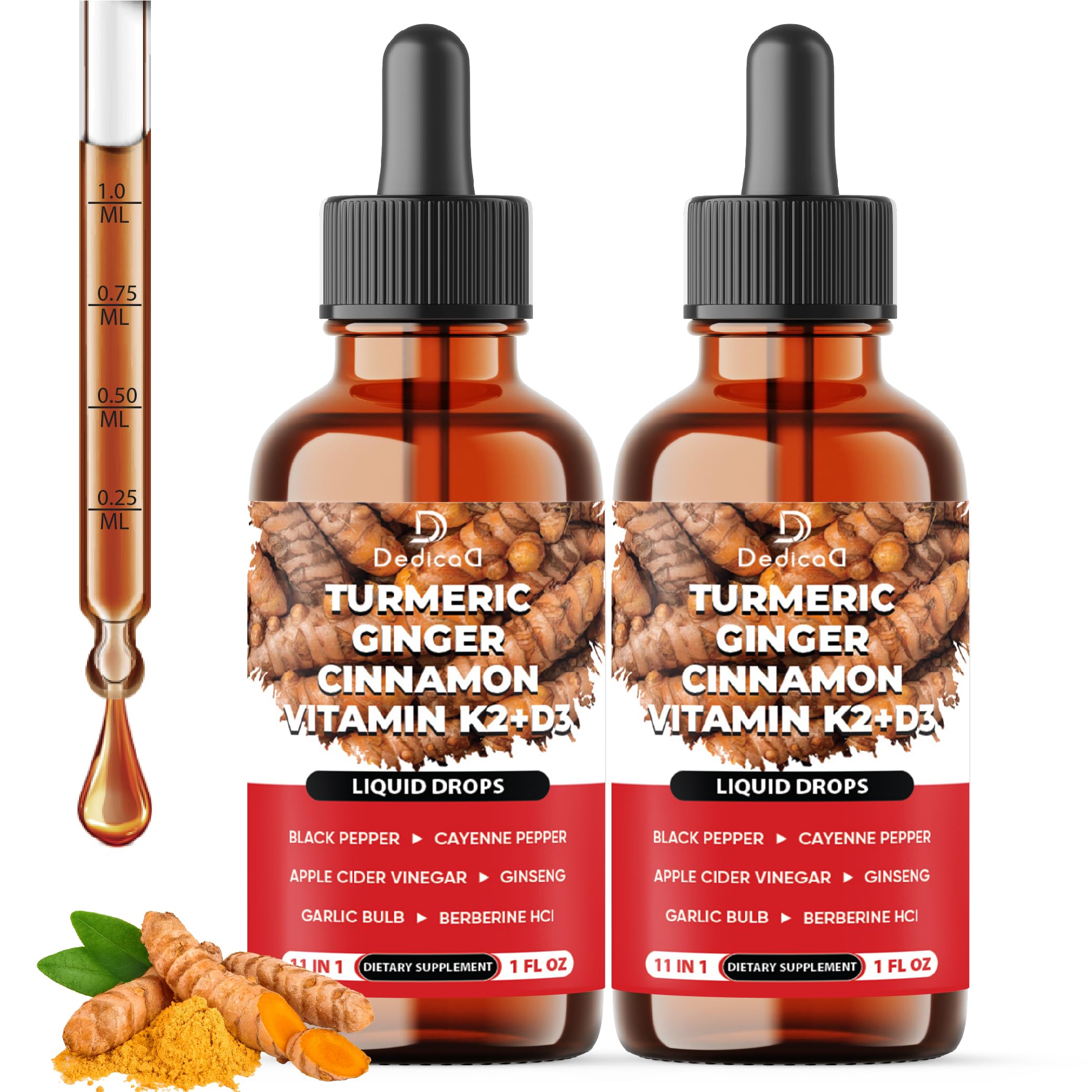 DEDICAD 11in1 turmeric liquid bottle pour, easy daily dosing for ongoing wellness