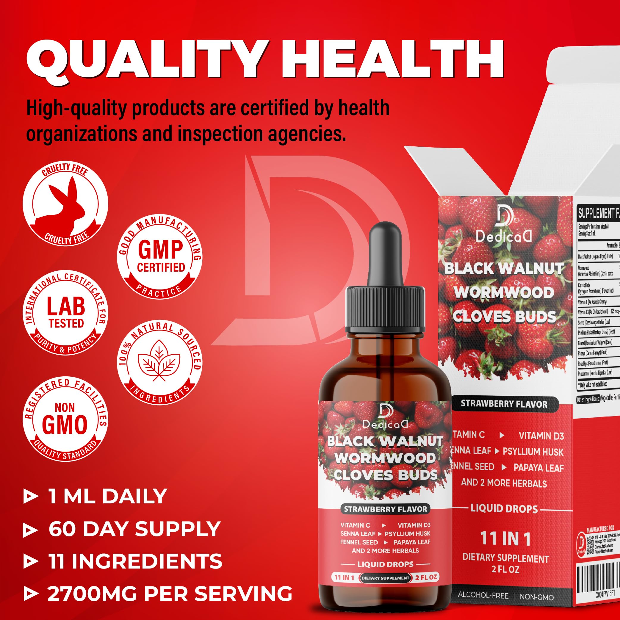 DEDICAD 11in1 vitamin C and D3 ingredients label highlight