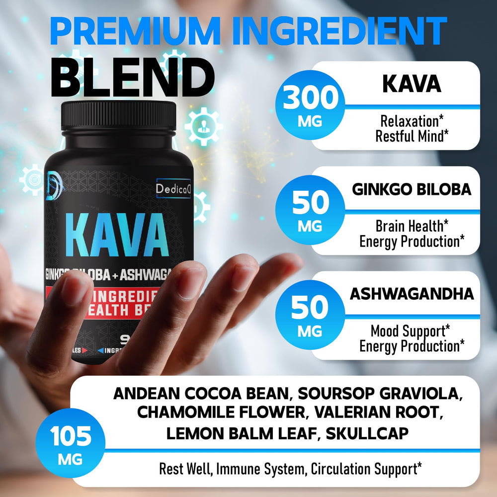 DEDICAD Kava Kava capsules close-up for convenient daily use.