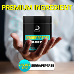DEDICAD Serrapeptase label close-up showing organic ingredients for daily use.