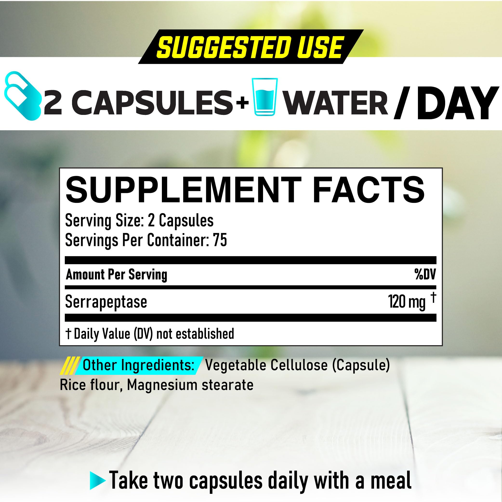 DEDICAD Serrapeptase pill close-up highlighting easy-to-swallow capsules.