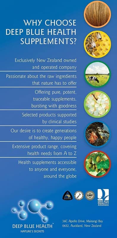 Deep Blue Health NZ-lab quality tested badge on packaging signals strict manufacturing standards.