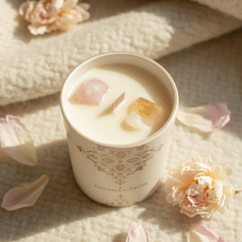 Deep Eden cream damask jar with rose-gold typography for elegant décor.