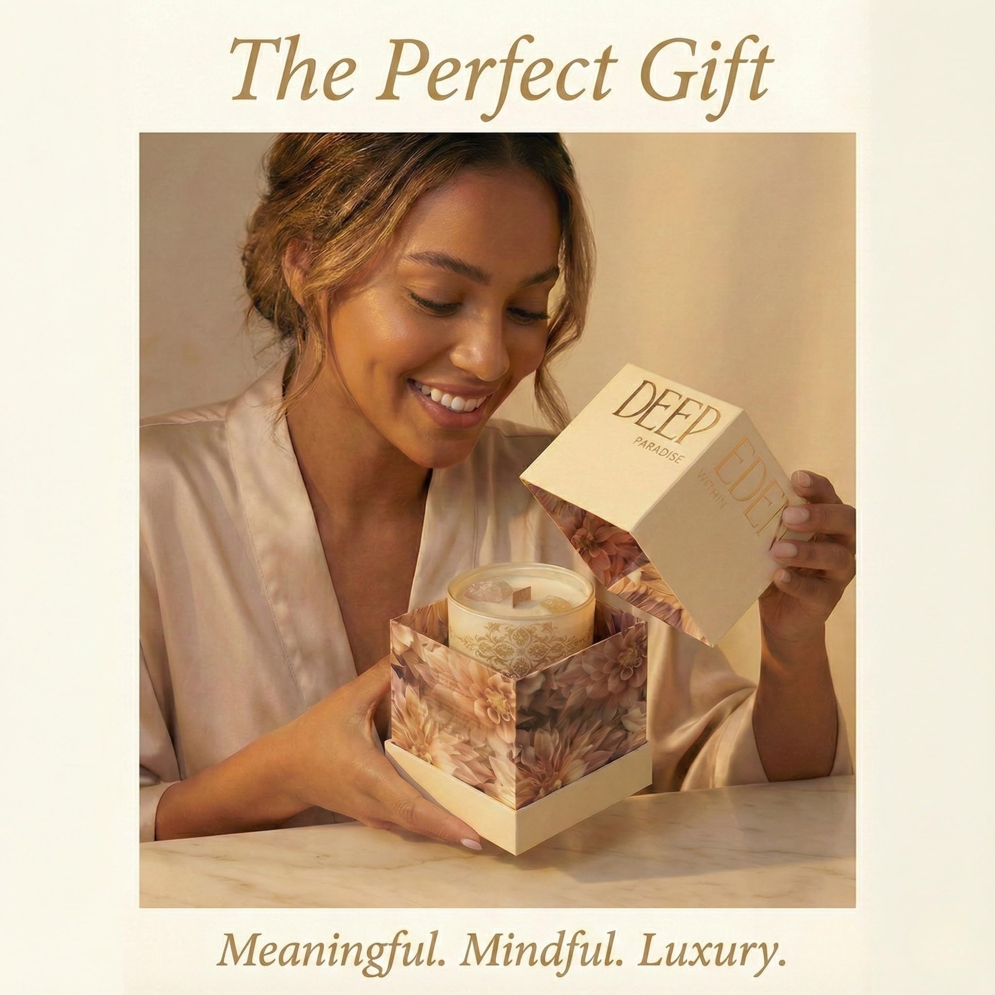 Deep Eden vanilla cashmere scent notes with magnolia and jasmine for warmth.