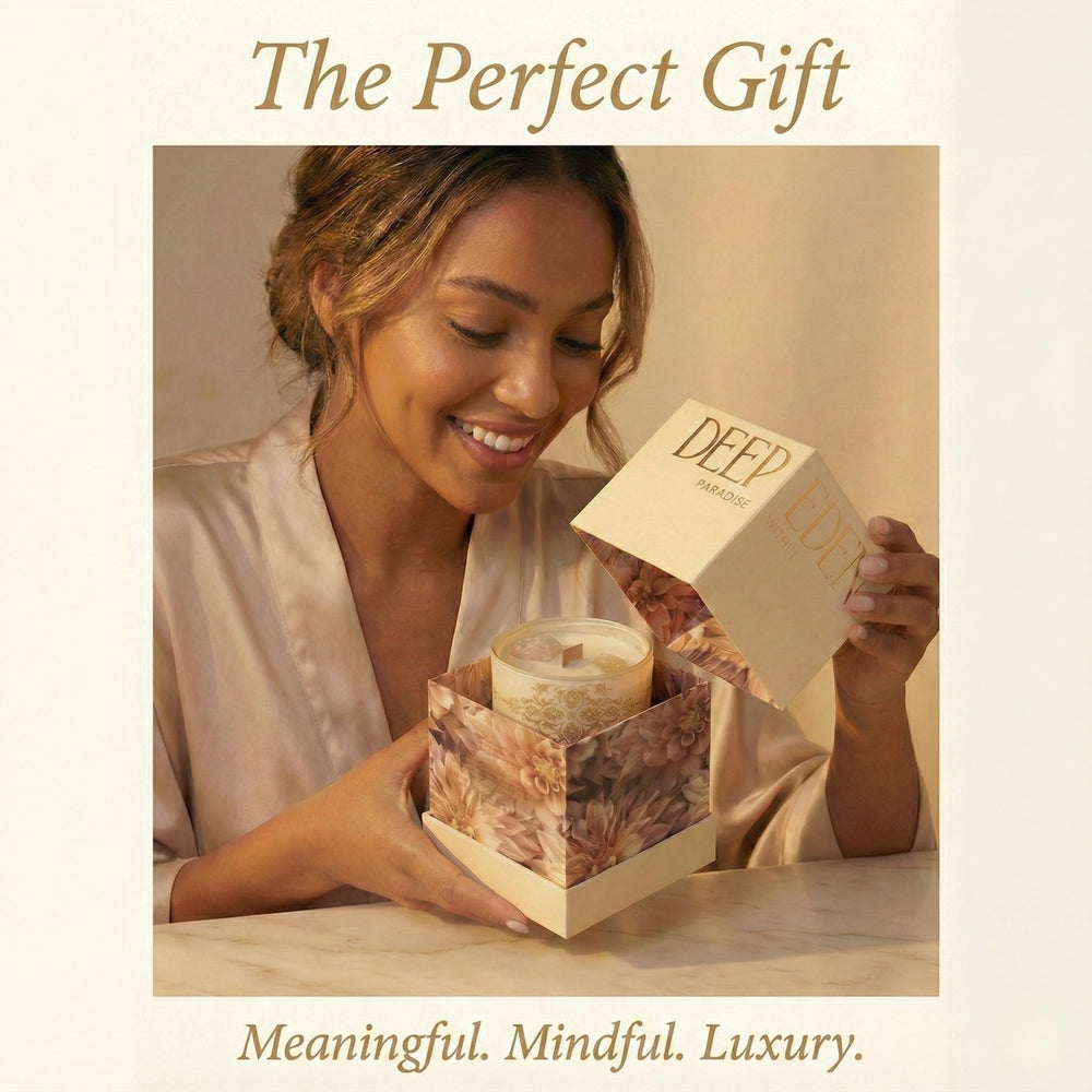 Deep Eden vanilla cashmere scent notes with magnolia and jasmine for warmth.