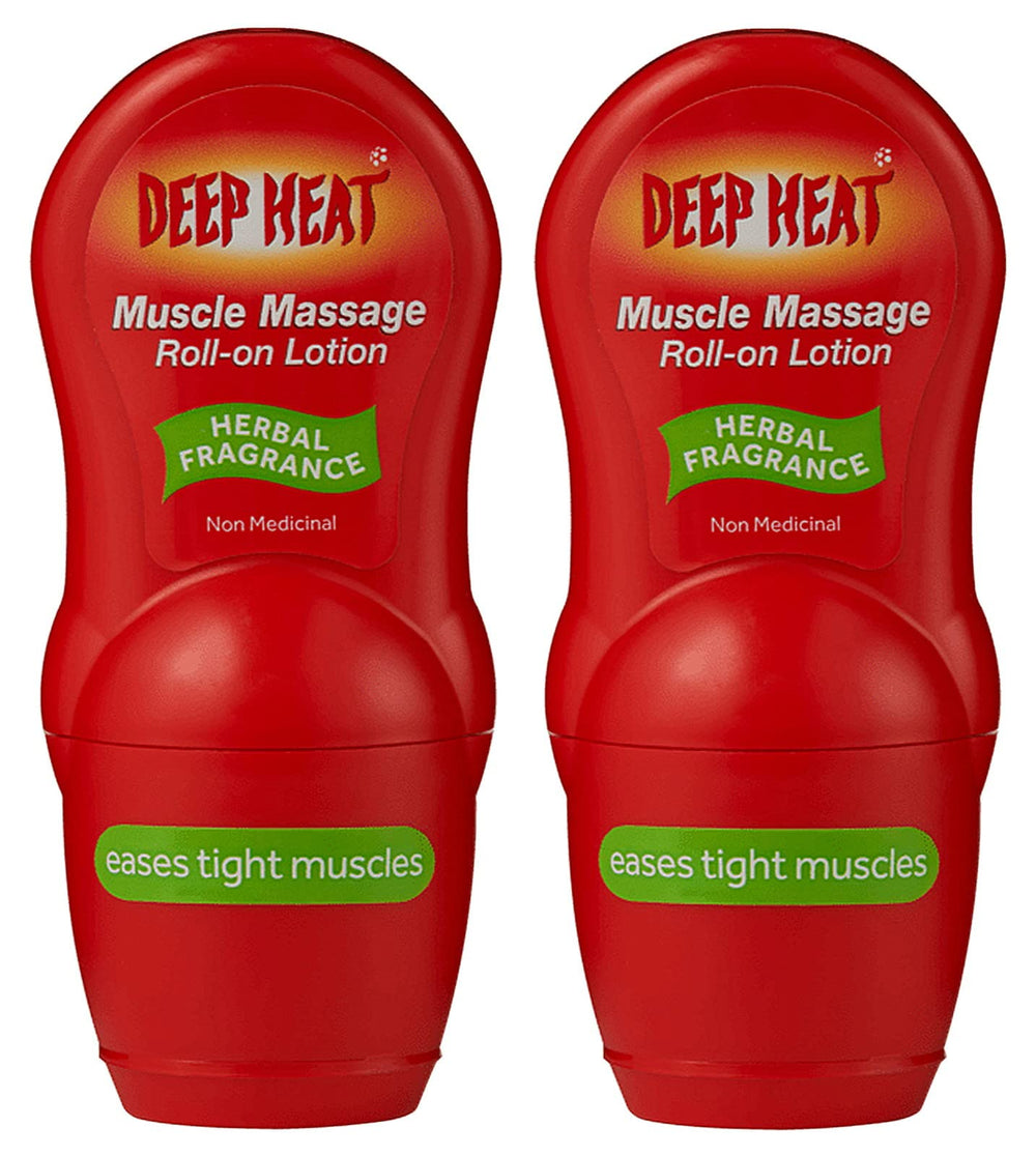 Deep Heat roll-on lotion 50ml for targeted warmth during muscle relief.