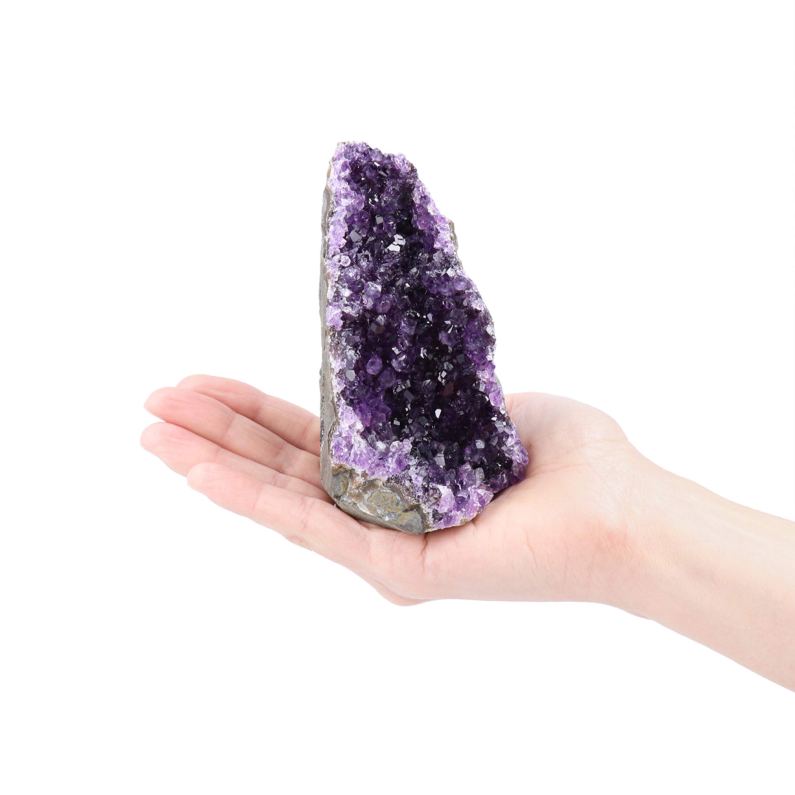 Deep Purple Project geode lit with ambient lighting showcases rich color.