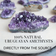 Geode with natural basalt base highlights authenticity.