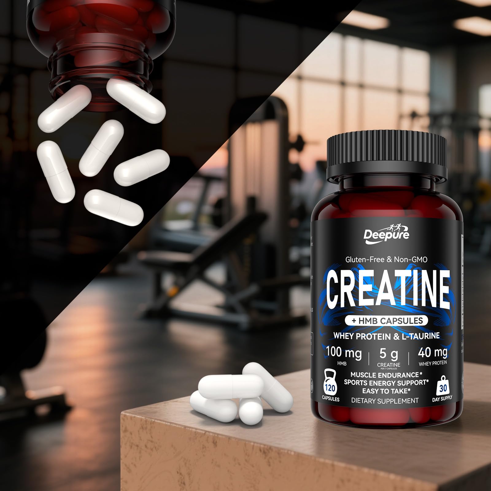 Deepure capsules alongside beets suggest natural energy and recovery benefits.