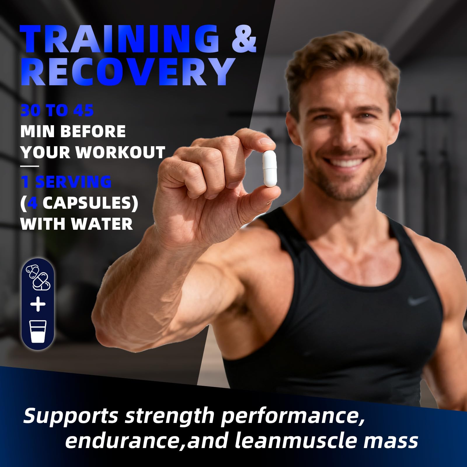 Deepure creatine capsules on gym mat evoking workouts, focus, and recovery possibilities.