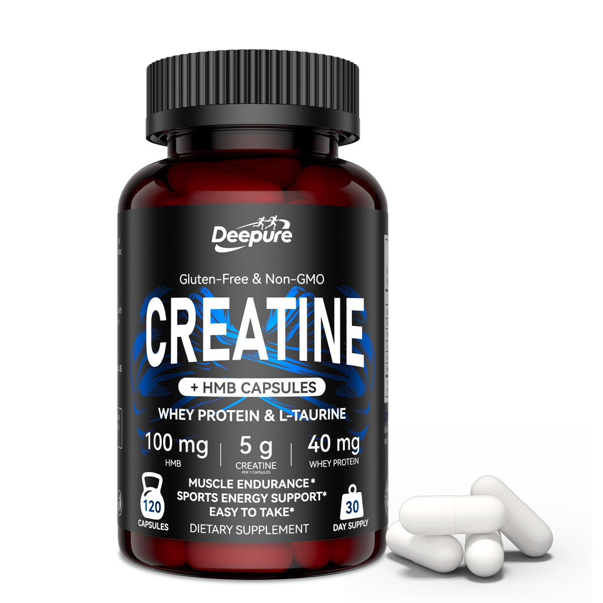 Deepure micronized creatine capsules bottle for easy daily energy and strength support.