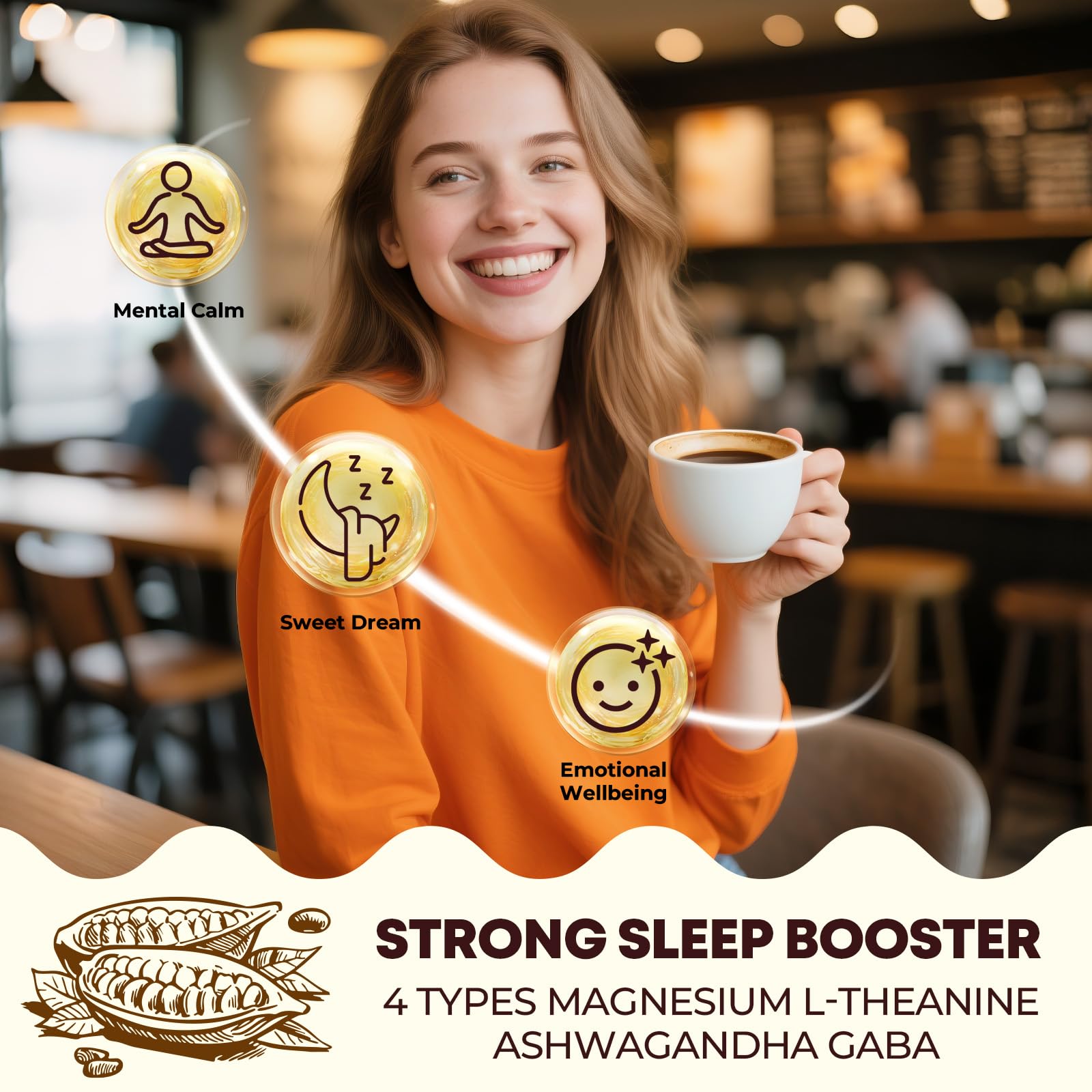 Deepure Nighttime Cocoa ingredients featuring L-Theanine and magnesium for calm evenings