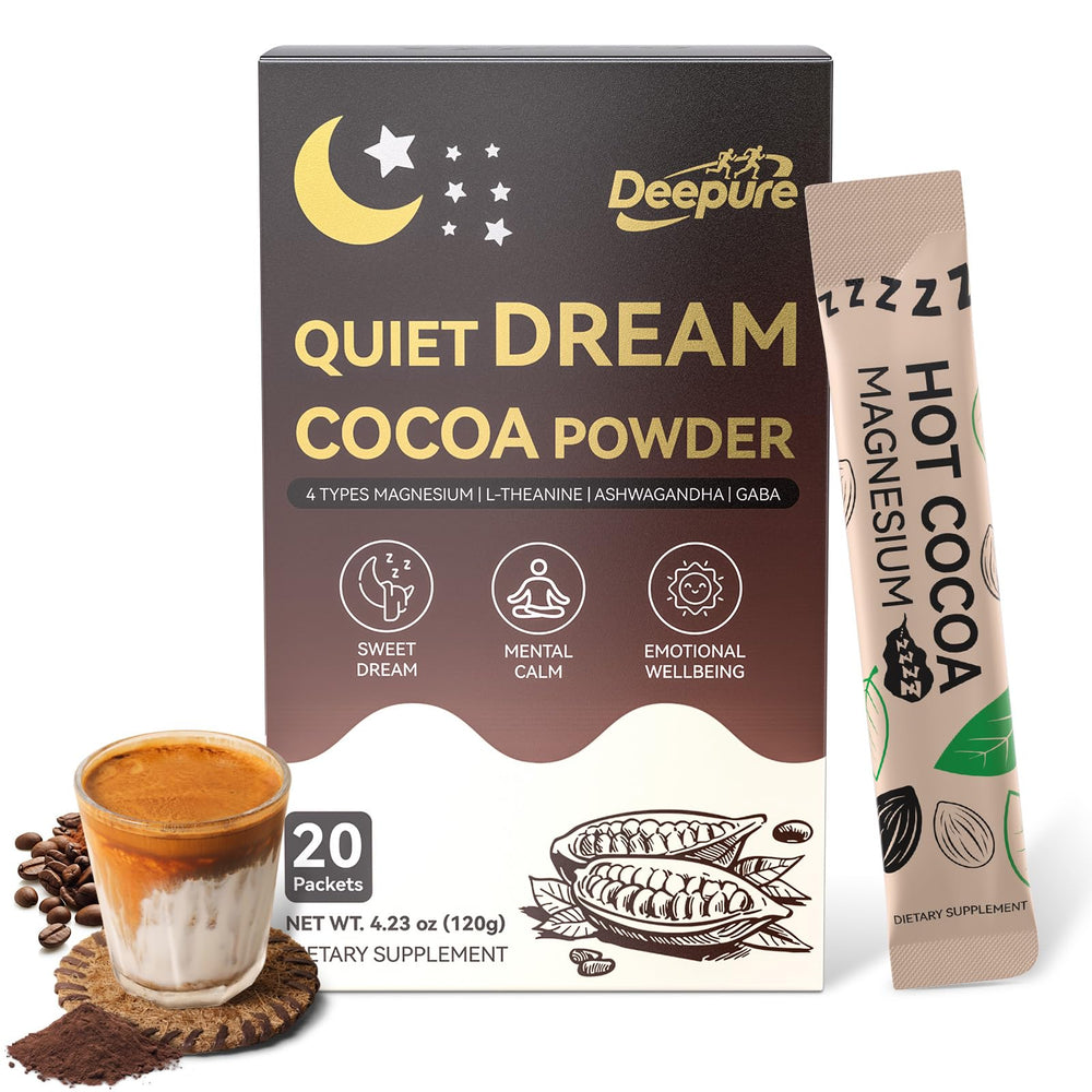 Deepure Nighttime Cocoa packets shown for a convenient 20-pack nightly ritual