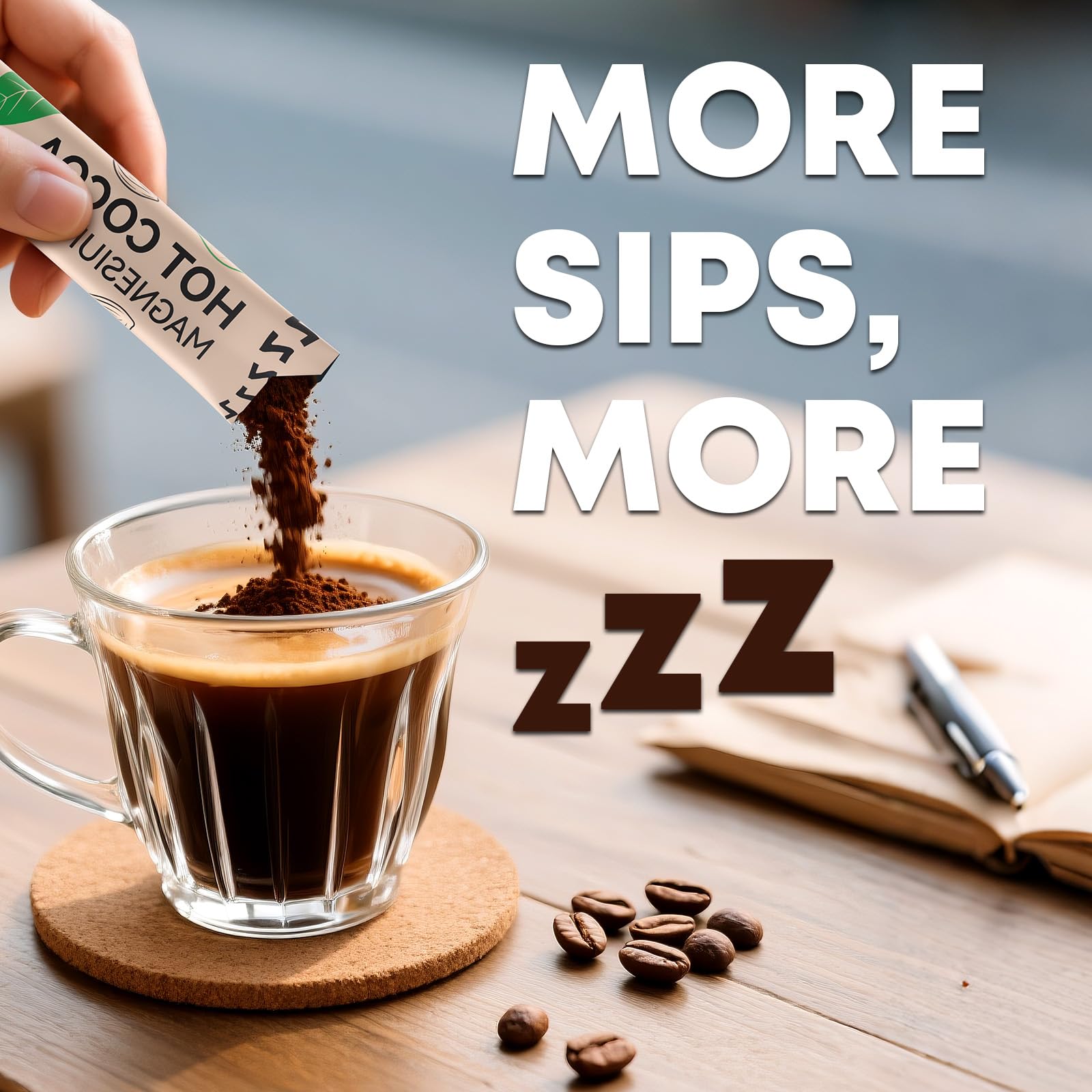 Steaming Deepure Nighttime Cocoa in a mug, inviting a serene bedtime ritual