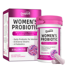 Deepure Probiotics for Women bottle front promotes daily balance and convenience.
