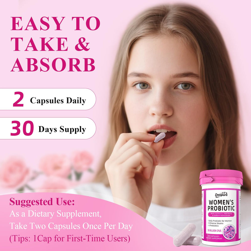 Deepure Probiotics for Women shelf-stable capsules ready for everyday routines.