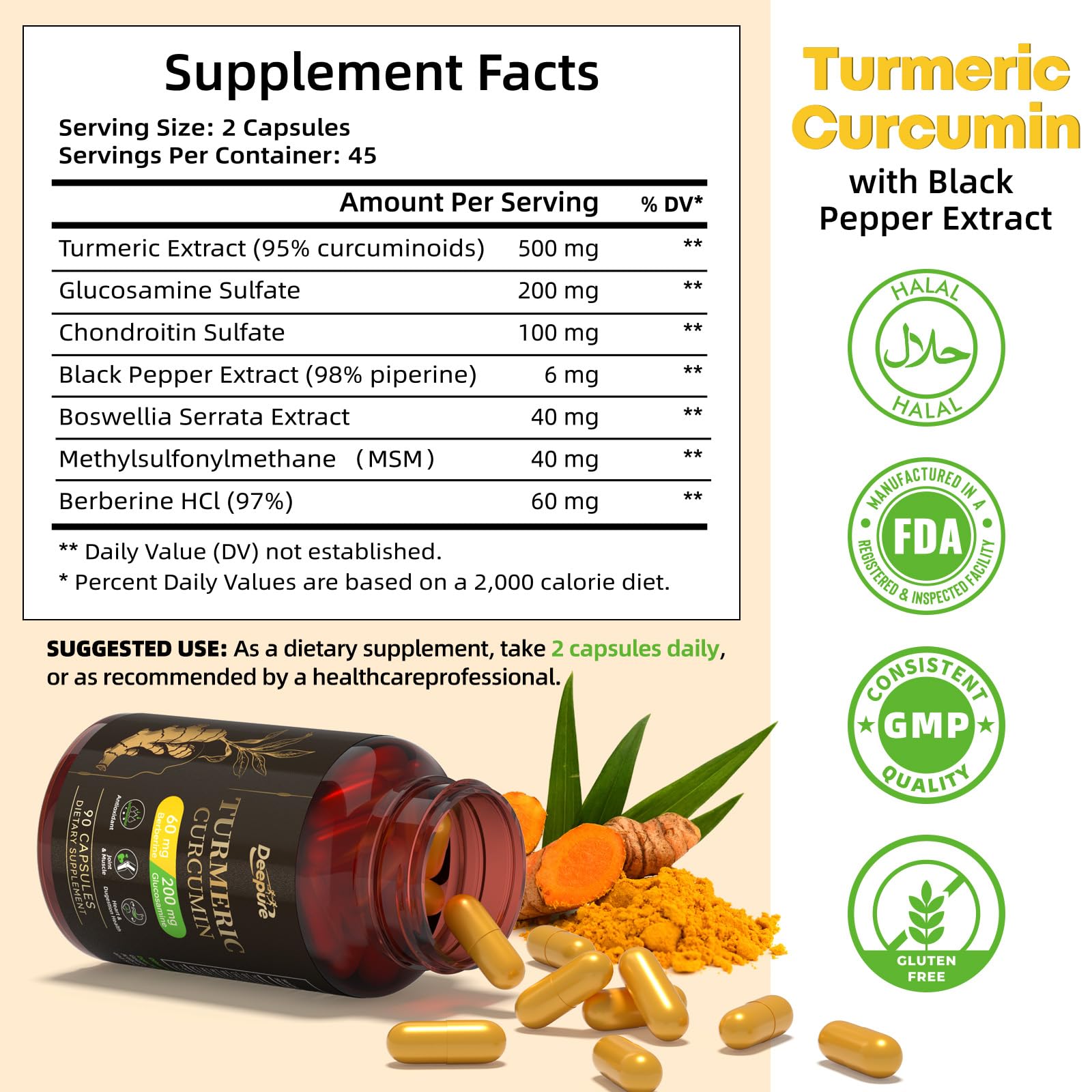 Deepure Turmeric Curcumin delayed-release capsules promote steady absorption throughout the day