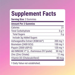 Del-Immune V Ashwagandha gummy packaging emphasizing gut-friendly enzyme benefits.