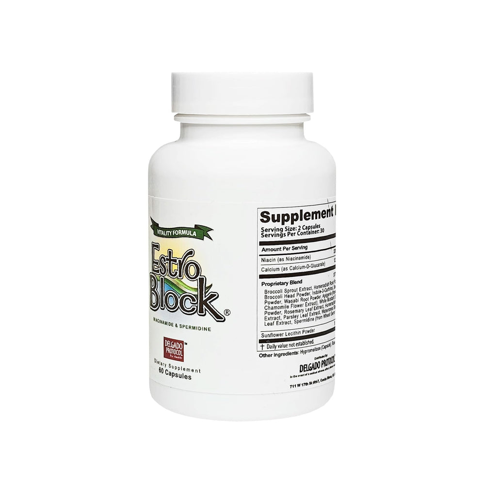 The allergen-free badge on EstroBlock Vitality packaging.