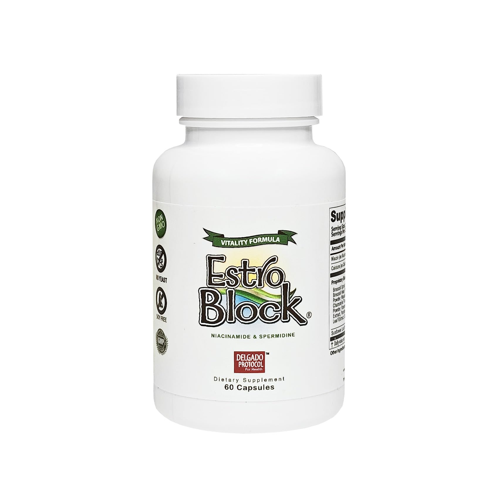 The Delgado Protocol for Health EstroBlock Vitality bottle promotes daily wellness.