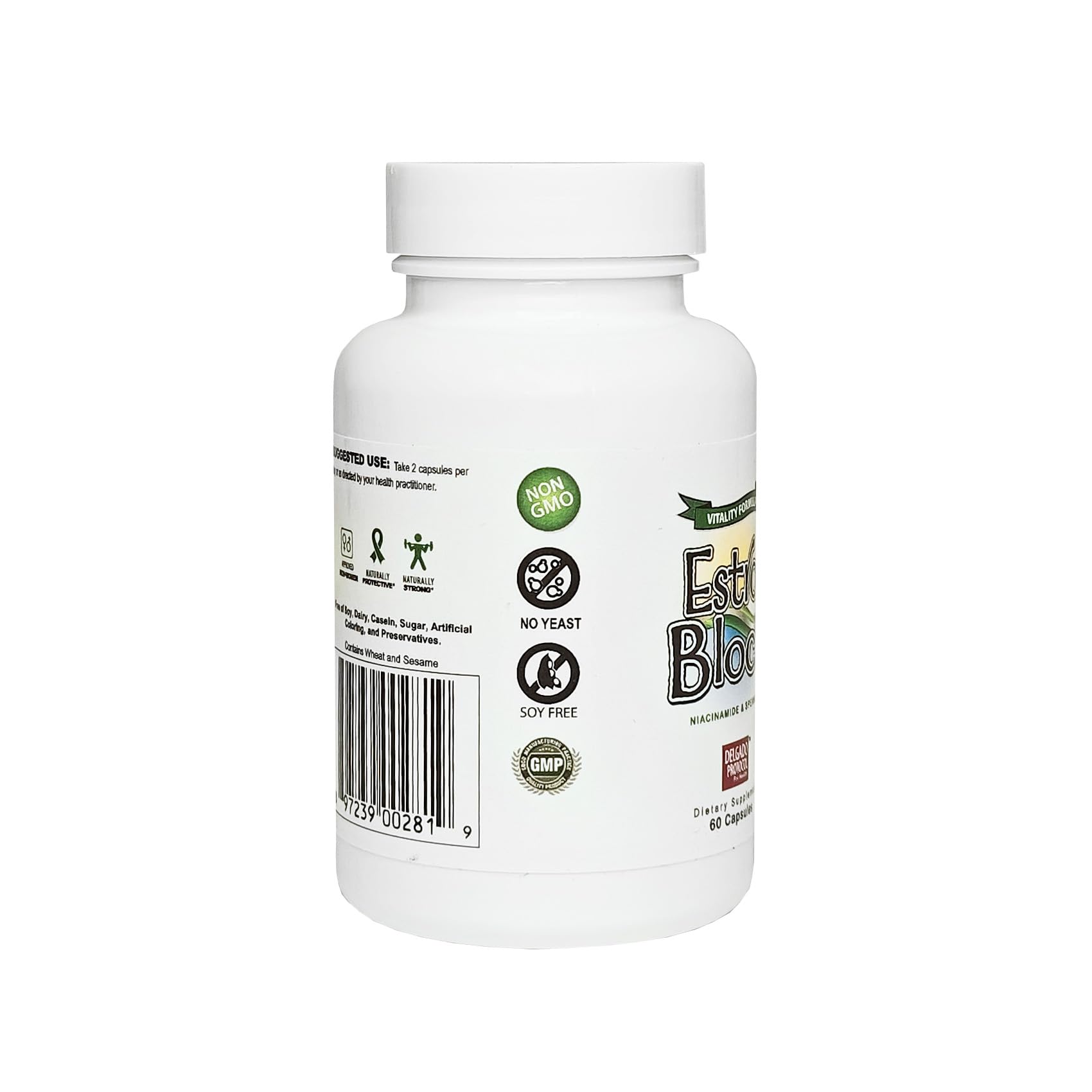 Ingredient list graphic for EstroBlock Vitality featuring spermidine and antioxidants.
