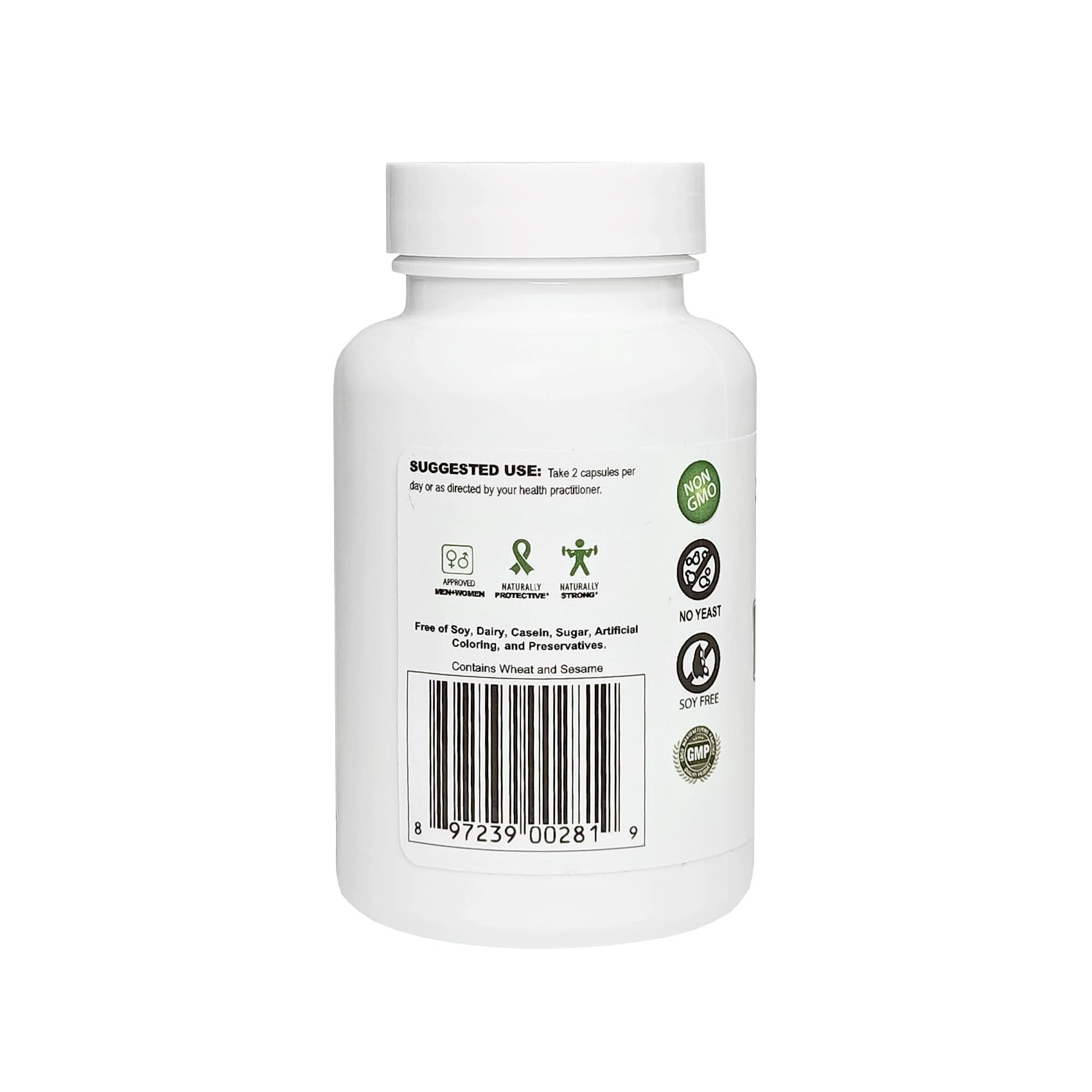 EstroBlock Vitality label highlights allergen-free and vegan attributes.