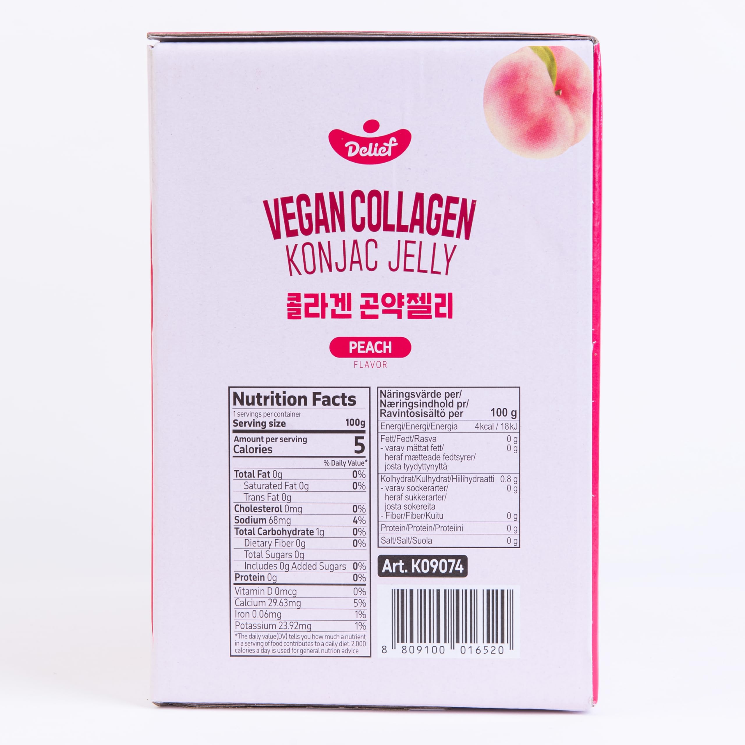 DELIEF vegan collagen konjac jelly peach close-up highlighting fruity flavor.